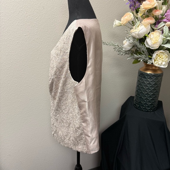 Bahari 24W Champagne Floral Lace Sleeveless Dressy Tank Top Evening Wear - Picture 2 of 8